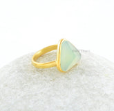 Green Chalcedony Ring - Handmade Ring - 925 Solid Silver - Matching Jewelry - 14mm Trillion Pyramid - Gift For BFF - Jewelry For Graduate